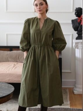 Mille Olive Green Puff-Sleeve Maxi Dress